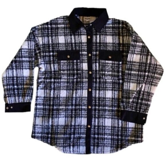 Jackets & Blazers - BLACK & WHITE PLAID SHIRT SHACKET JACKET SHACKET LADIES SIZE LARGE RELAXED FIT